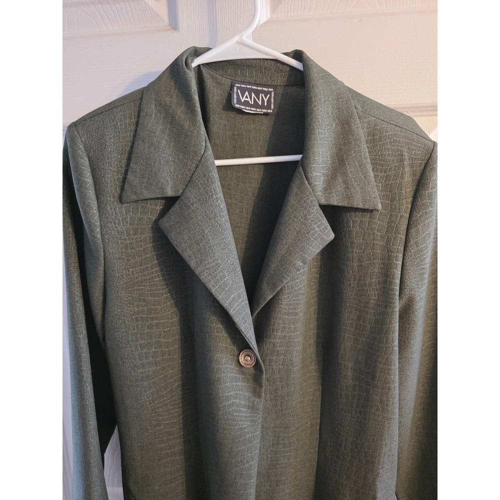 Vintage 90s Longline Duster Coat Crocodile Print Size 14 Olive Green - Picture 2 of 6